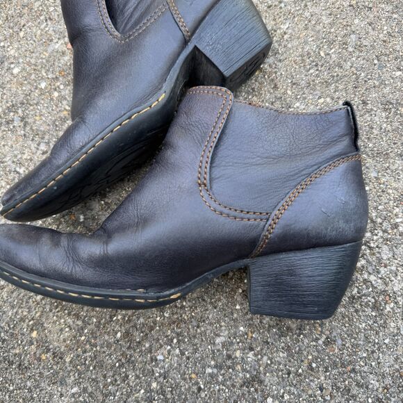 Born Rascal Ankle Bootie Womens 6 Brown Pull On Leather Square Toe Western Boots - Picture 2 of 9